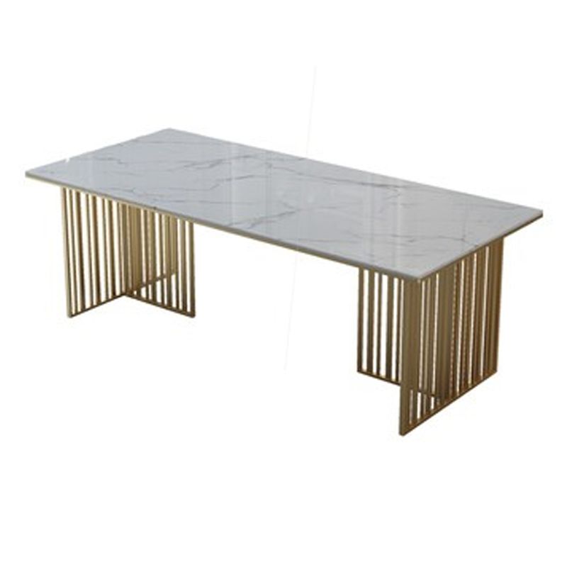 Mesa de comedor de piedra sinterizada de lujo Mesa de interior rectángulo con base de pedestal doble