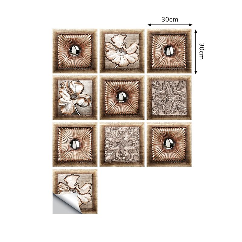 Rustic Wood Floral Wallpaper Panel Set 10 Pcs Brown Peel and Stick Wall Covering for Kitchen