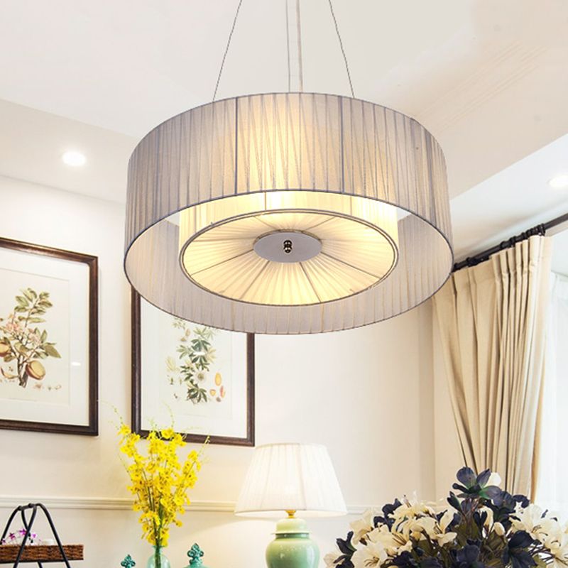 Éclairage pendentif tambour blanc tissu nordique 3 lumières Livrés lustre, 18 "/21,5" /25.5 "de large