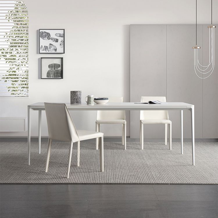 Modern White Dining Table Set 1/2/5/6/7 Pieces Rectangle Dinette Set with Sintered Stone