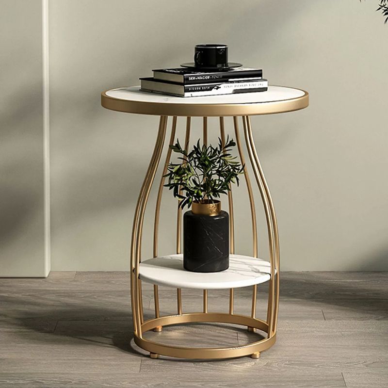 24.8 inch Tall Frame Metal Side Table with Shelf Glam Side End Table