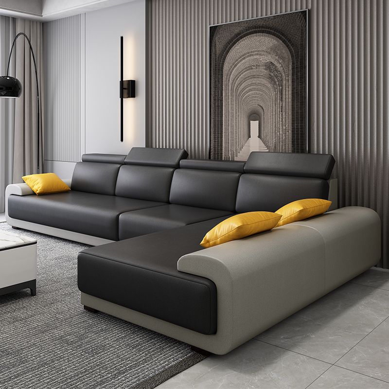 Contemporary Faux Leather Sectional Sofa Pillow Top Arm Cushions Seating for Living Room