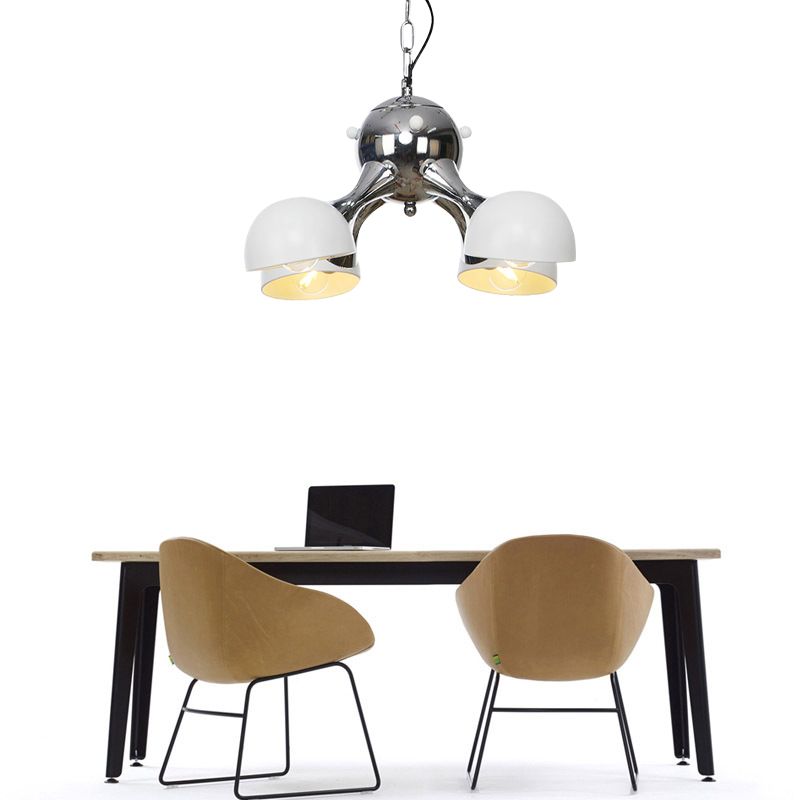 Industrial Dome Hanging Light Fixture Metallic 3/4/5 Heads Living Room Chandelier Lamp with Downrods/Chain in Black/Chrome