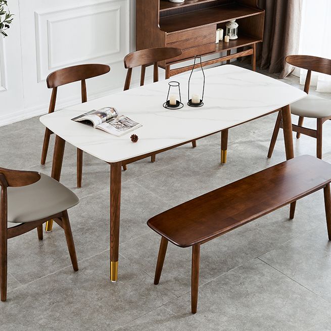 Modern Rectangle Sintered Stone Dining Table with Wooden Base White Dining Table for Restaurant