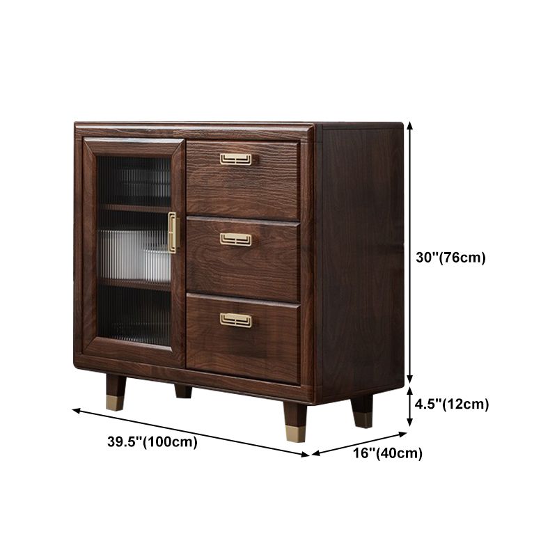 Modern Rubberwood Solid Wood Sideboard 34.5" H Brown Credenza for Dining Room