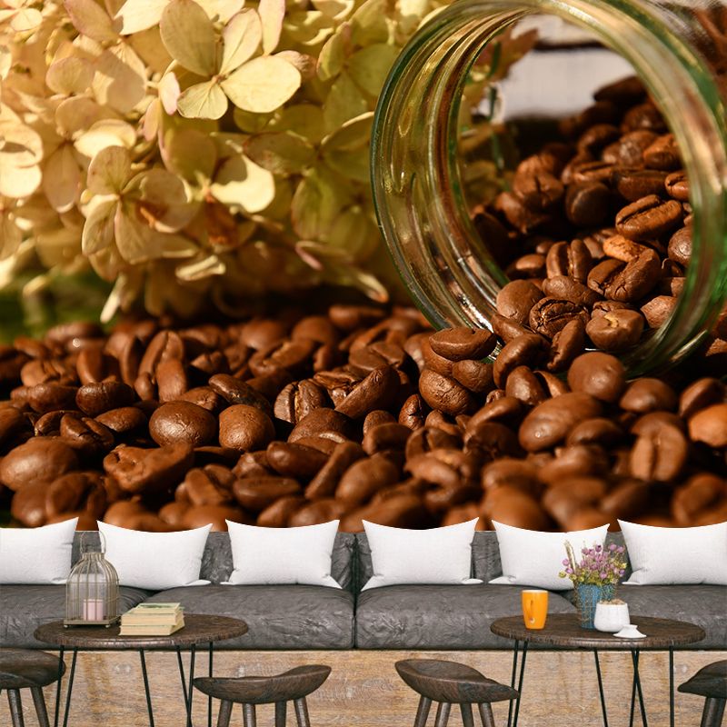 Coffee Beans Mural Contemporary Mildew Resistant Wall Covering for Coffee Shop