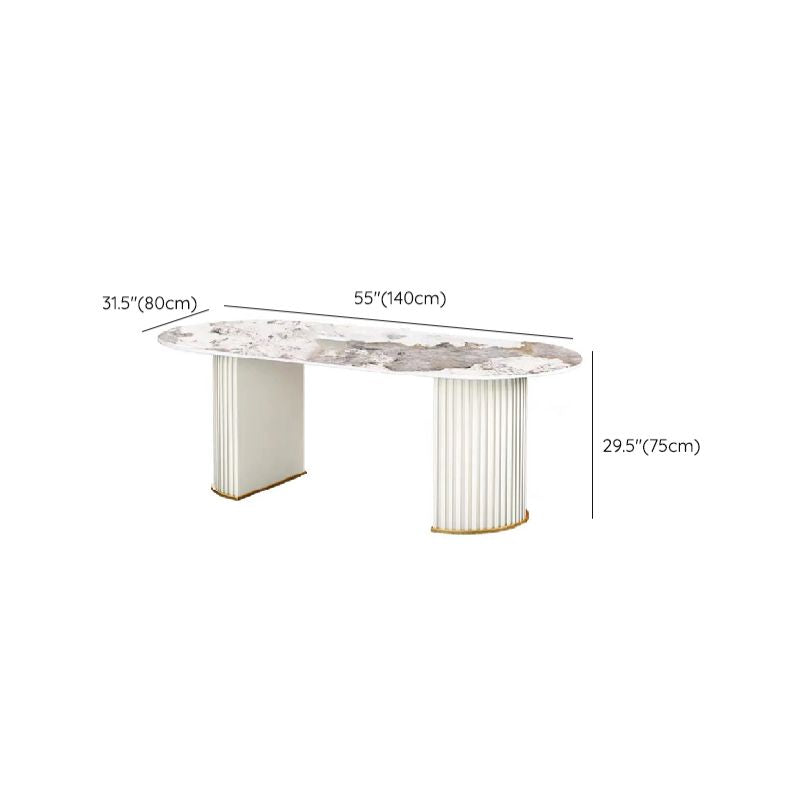 Iron Double Pedestal Dining Table Modern Oval Dining Table for Dining Room