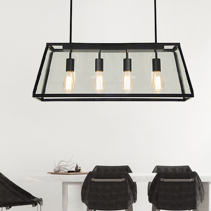 Vintage Industrial Trapezoid Island Chandelier Lights Clear Glass Pendant Lighting for Living Room