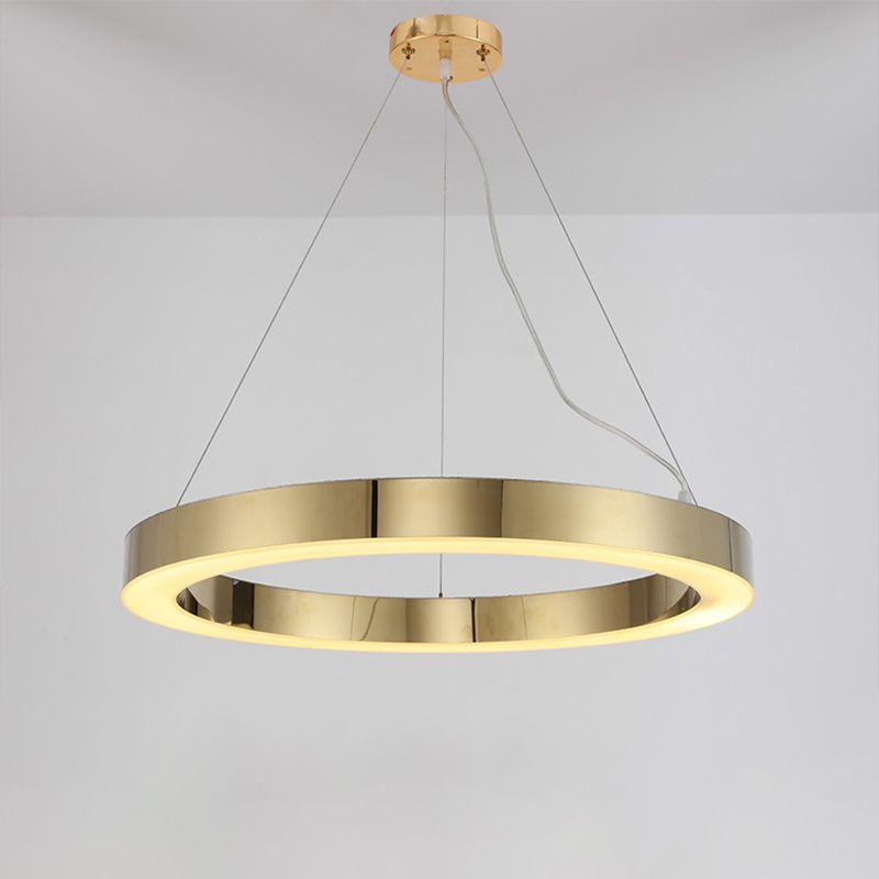 Gepolijste gouden ring LED hanglampverlichting eenvoudige roestvrijstalen kleine/grote kroonluchter lamp