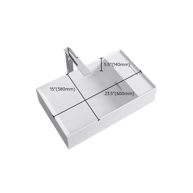 Modern Vessel Bathroom Sink Rectangular Porcelain with Overflow and Faucet Basin Sink