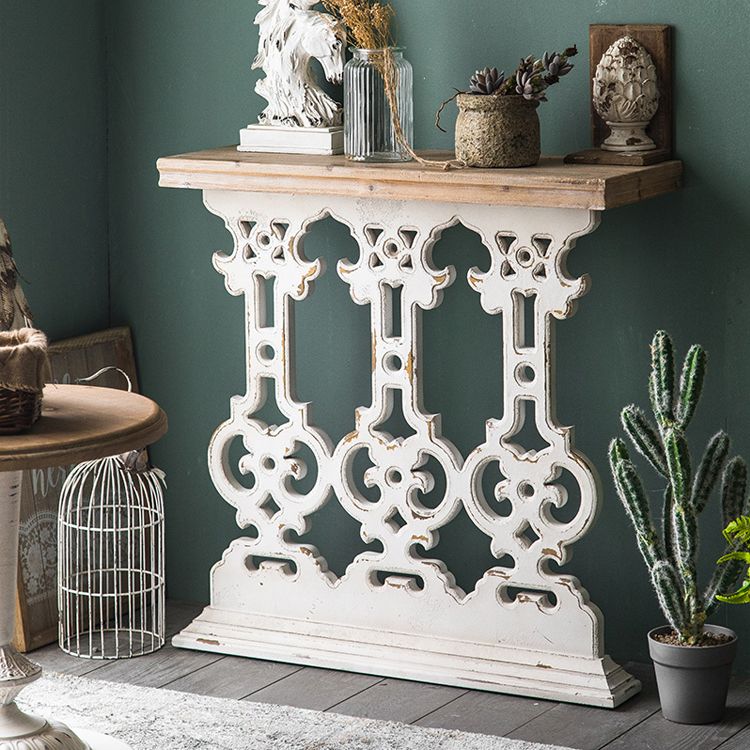 Wood French Country Console Table Distressed Accent Table with Shelf