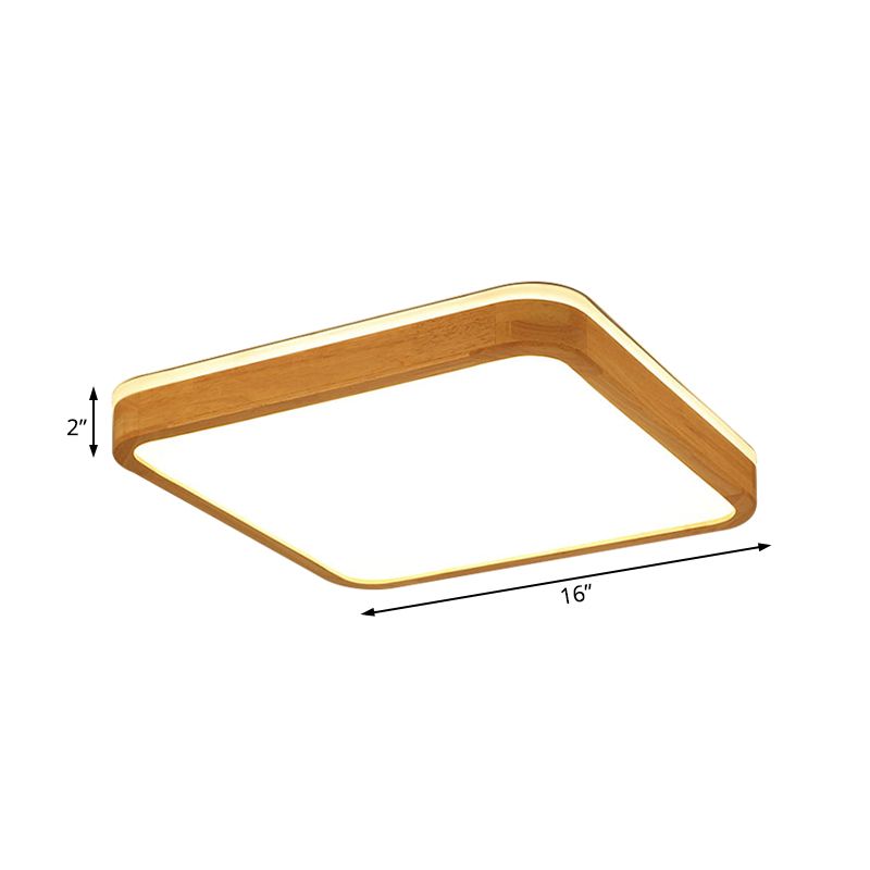 Lámpara de montaje empotrada de madera cuadrada/rectangular, lámpara de techo LED moderna de 12"/16"/19,5" de ancho, color beige, con difusor esmerilado en luz natural