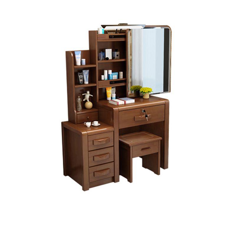 Traditional Solid Wood Make-up Vanity with Mirror and Stool,6 Drawers
