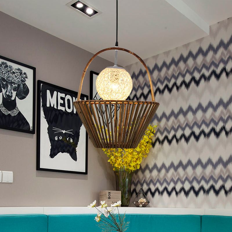 Landmand/dakvormig plafond hanger licht bamboe 1/2 lichten restaurant hangende lamp in bruin