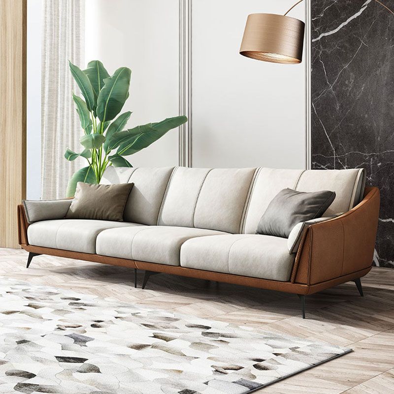 Modernism Sofa with Bolster Pillows Sloped Arm Sofa in Orange