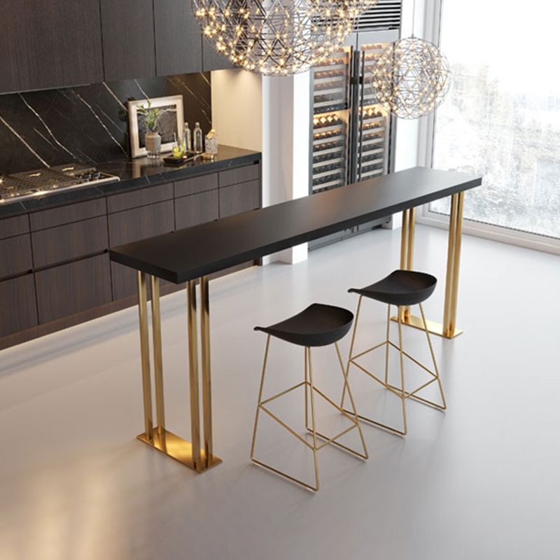 Glam Pub Table with Gold Metal Sled Rectangle Solid Wood Top Bar Table