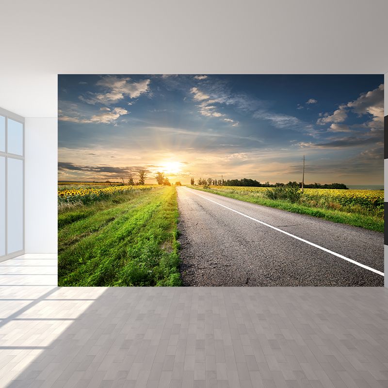 Soft Color Highway Mural Decal Moisture Resistant Contemporary Bathroom Wall Covering