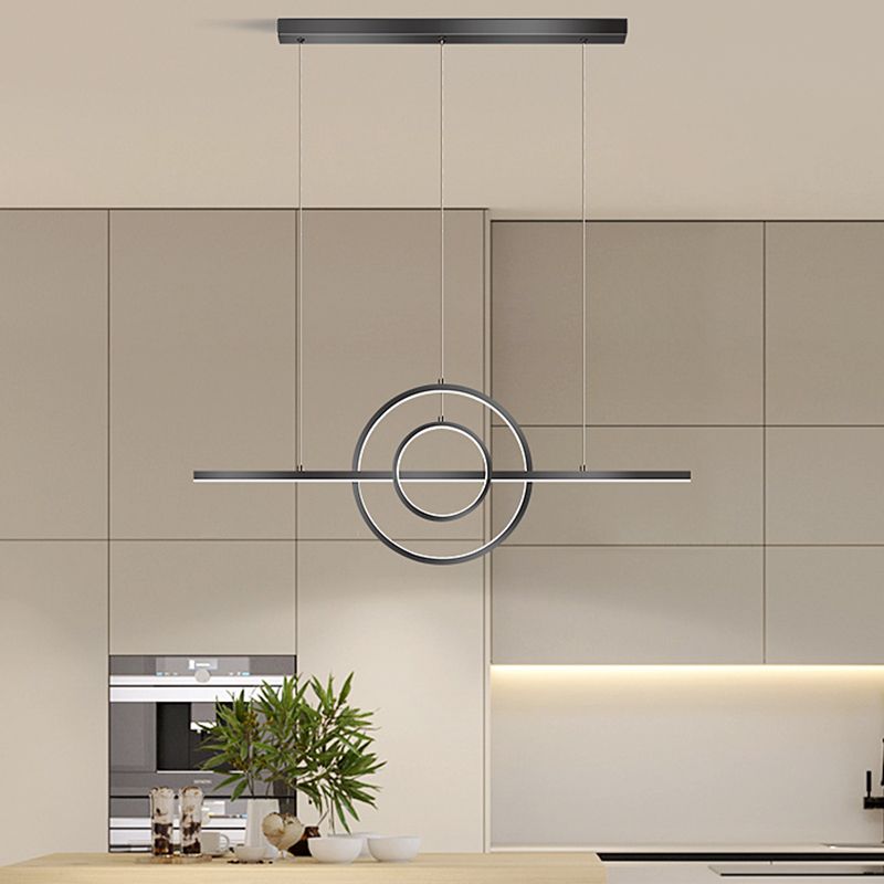 Linear Shape Island Lighting Ideas Modern Style Metal 3 Light Island Pendants in Black