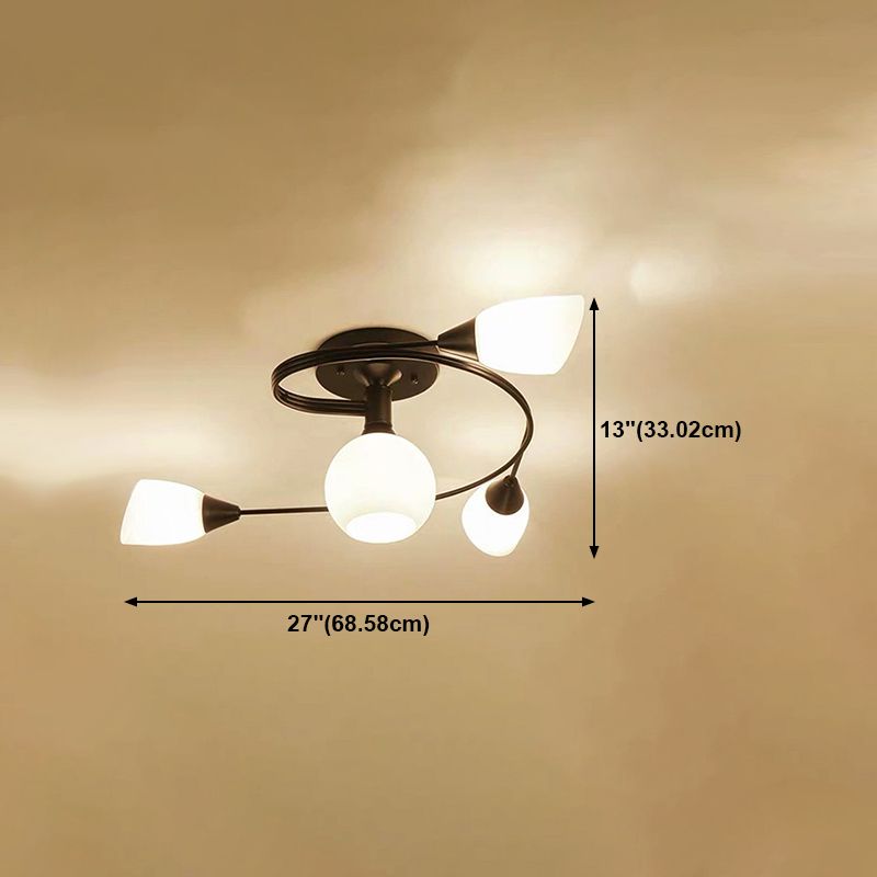 Glass Shaded Ceiling Mounted Fixture Minimalist Bedroom Semi Flush Mount in Black