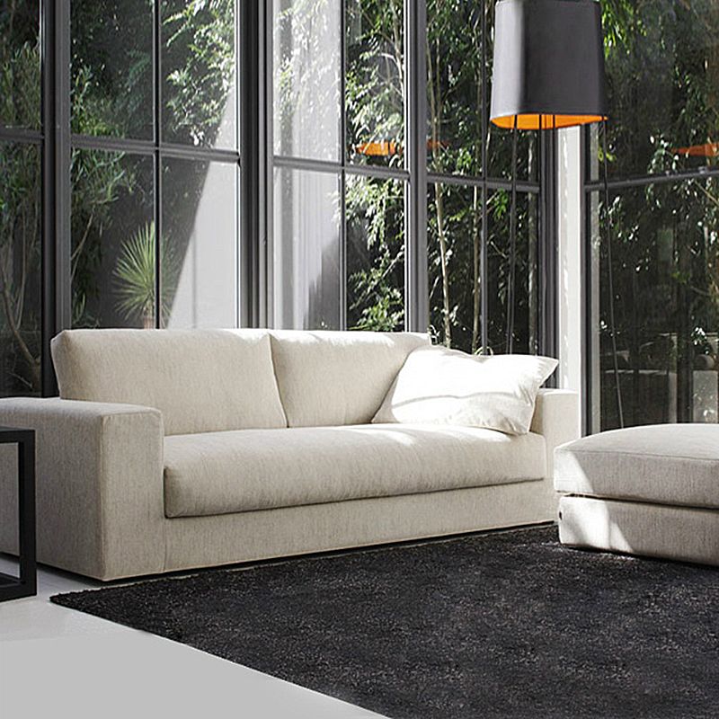 Modern Square Arm Sofa with Cushions in White for Living Room
