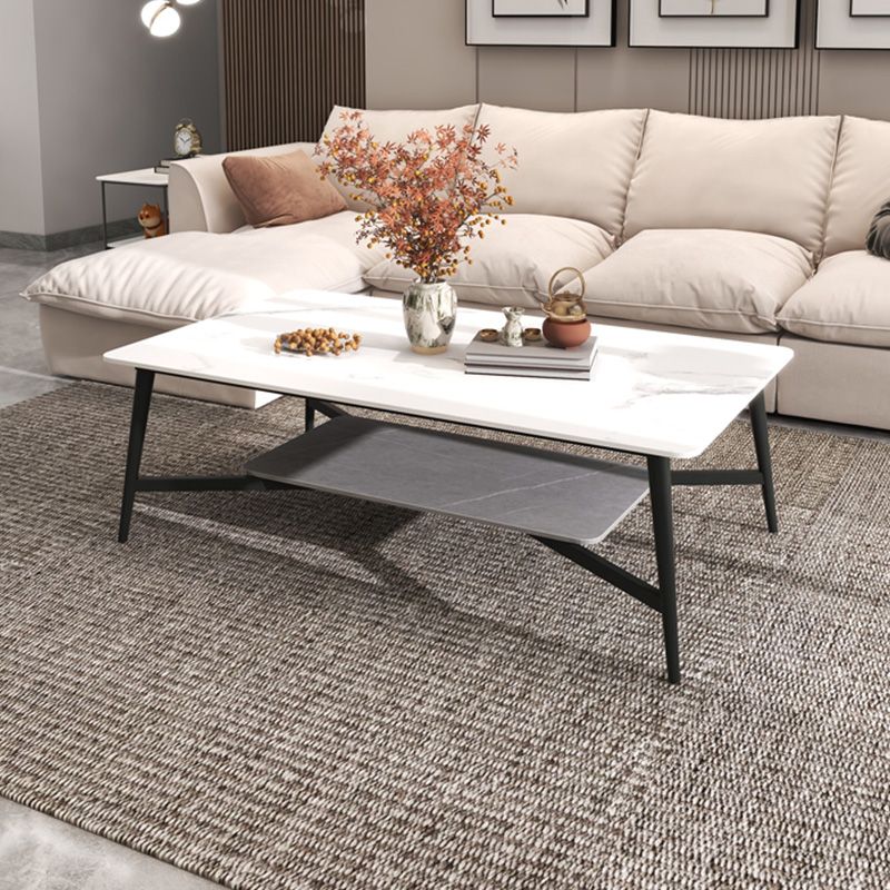 4 Legs Slate Cocktail Table Shelf Included Rectangular Coffee Table