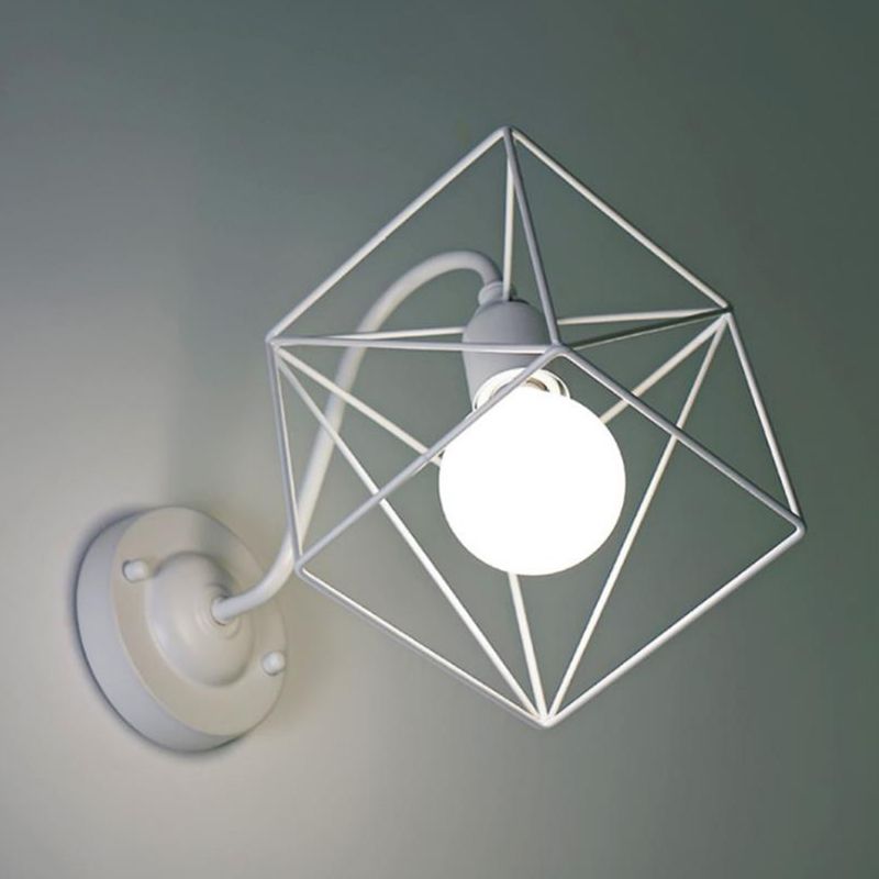 Luz de accesorio de pared geométrica estilo loft con sombra jaula 1 cabezal lámpara de pared de metal en blanco