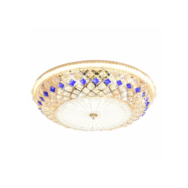 LED Round Flush Mount Lighting Modern Gold Crystal Prism Ceiling Light Fixture for Bedroom