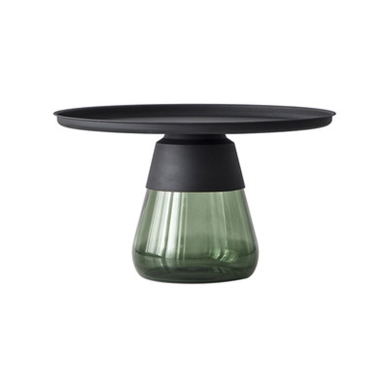 Modern Style Black/gold Metal Countertop Glass Base Grey/green Round Side Table