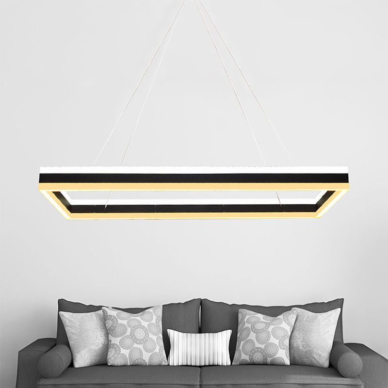 Acrylic Rectangular Ceiling Light Modern LED 1/2/3-Light Black Chandelier Pendant in Warm/White Light