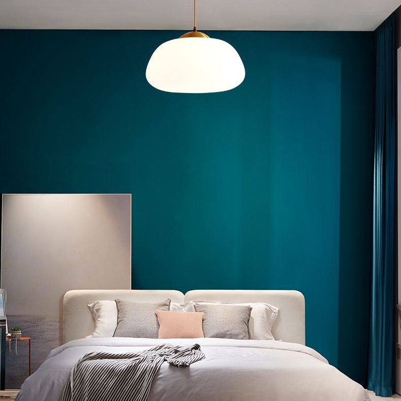 Glass Shaded Hanging Ceiling Light Modern Style Pendant Lighting Fixture in White