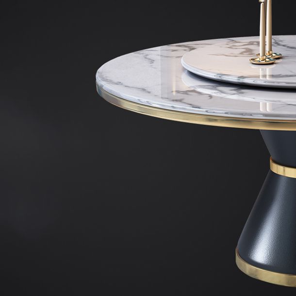 Modern Style Home Marble Dining Table Single Pedestal Base Round Table with Turntable