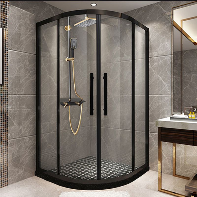 Shower Enclosure Semi-Frameless Double Sliding Neo-Angle Black Door Handles Shower Stall
