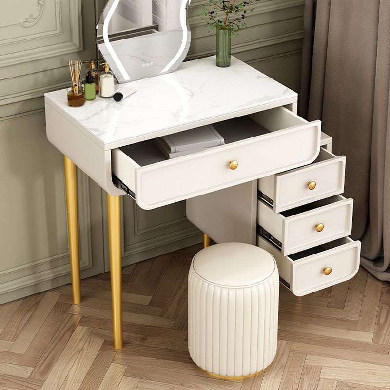 Glam Slate Top Vanity Table and Stool Set 4 Drawer Dressing Table
