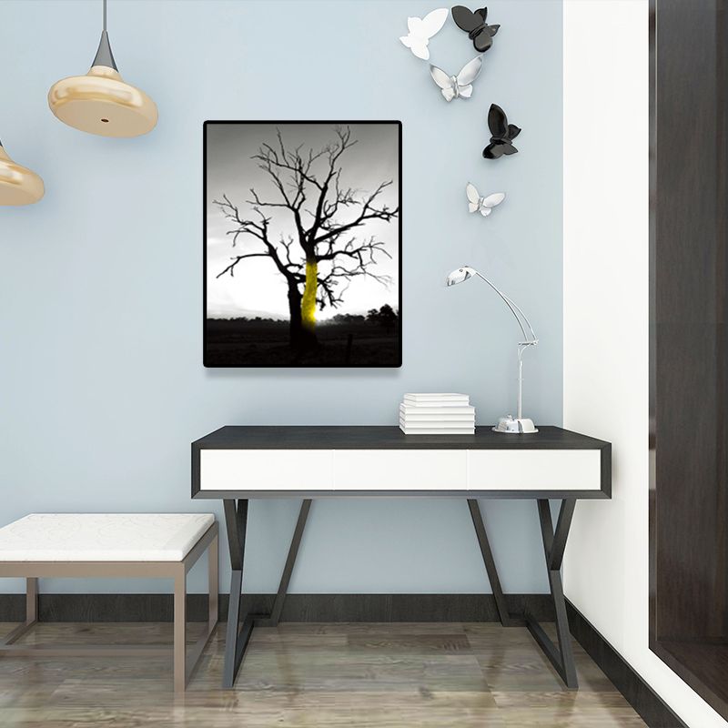 Vintage Bare Tree Wall Decor Canvas Textured Dark Color Wall Art Print for Corridor
