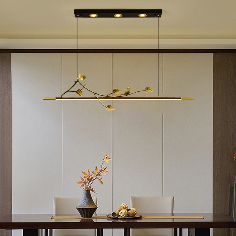 Modern Style Linear Shape Island Lights Metal 4 Light Island Lighting Ideas in Black