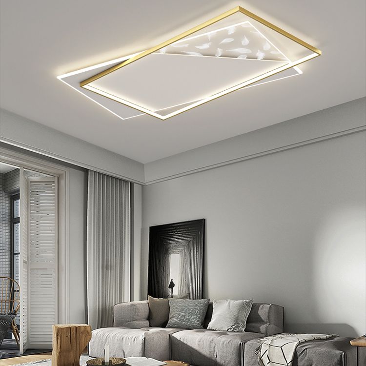 Moderne luxe LED-plafondlamp met veren, geometrische metalen semi-inbouwmontage voor woonkamer