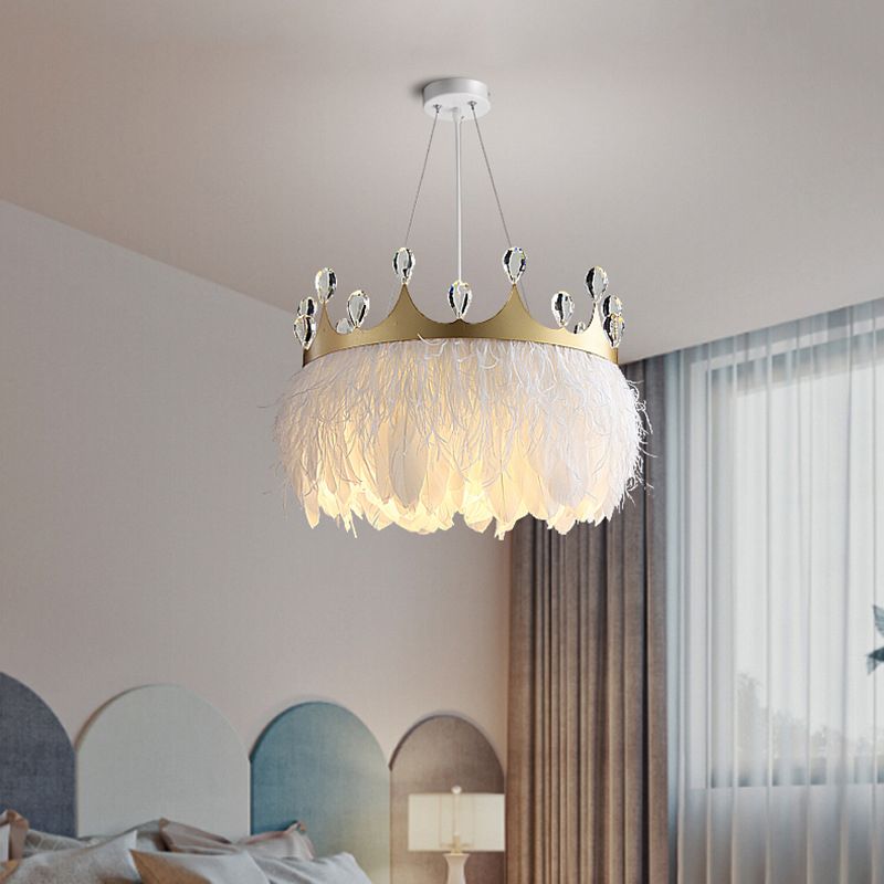 Éclairage pendentif de la couronne de plumes minimaliste 1 tête de suspension blanche Lumière avec déco cristallin