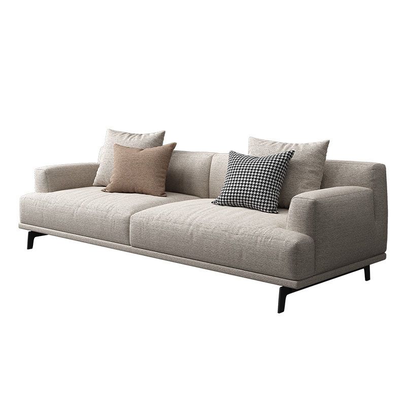 Faux Leather and Cotton Blend Recessed Arm Furniture Sectionals in Beige