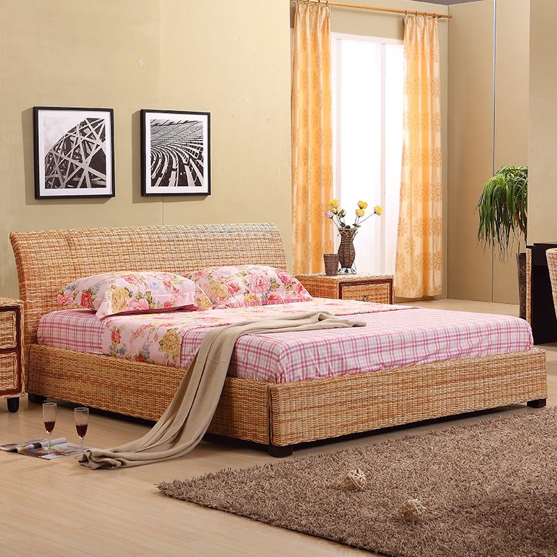 Tropical Rattan Standard Bed Brown 37.40" High Bed with Headboard