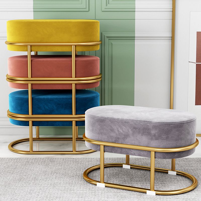 Glam Velvet Boucle Pouf Plain Oval Metal Frame Tear Resistant Ottoman Footrest