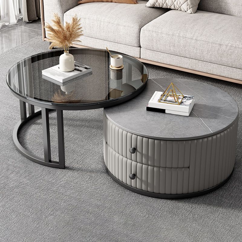 Round Nesting Coffee Table Set Frame Coffee Table Set with 2 Drawers