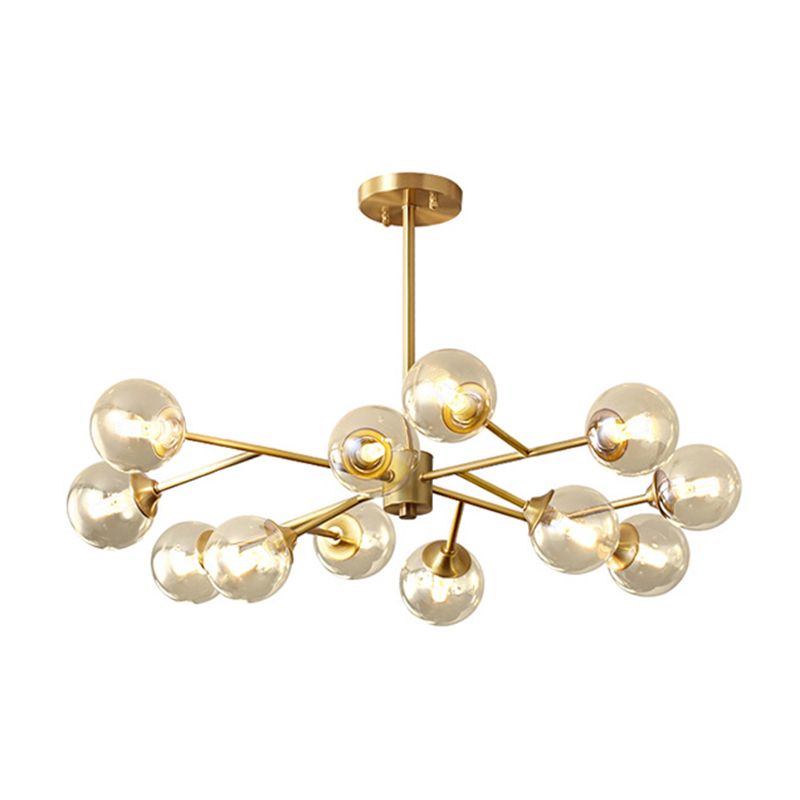 Post-Modern Metal Hanging Chandelier Light Amber Glass Shade Ceiling Chandelier in Gold for Bedroom