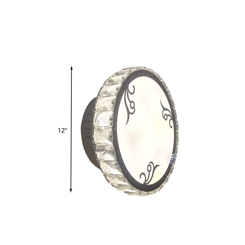 Clear Crystal Circular Wall Light Contemporary LED White Wall Mounted Lighting in Warm/White/2 Color Light