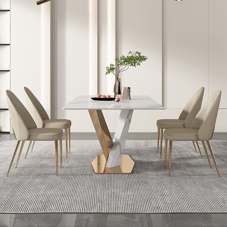 Glam White Sintered Stone Dining Table Rectangle Shape Standard Dining Table for Kitchen