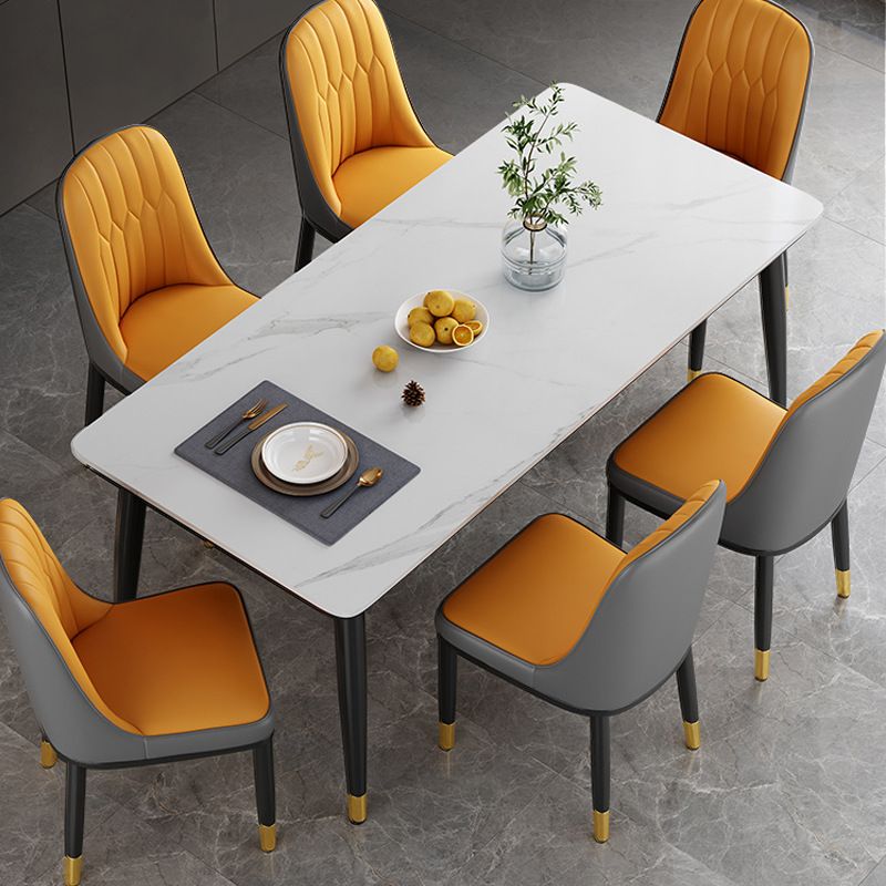 Metal 4 Legs Dining Table Contemporary Rectangle Stone Top Dining Table for Living Room
