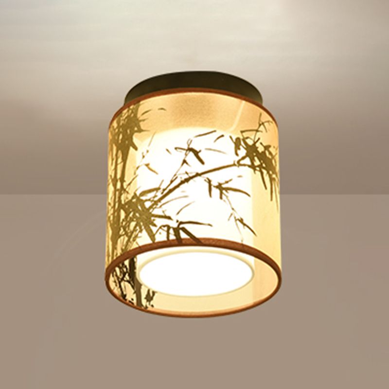 Plafonnier encastré de 8 pouces de large, plafonnier de style asiatique avec abat-jour en tissu pour le salon