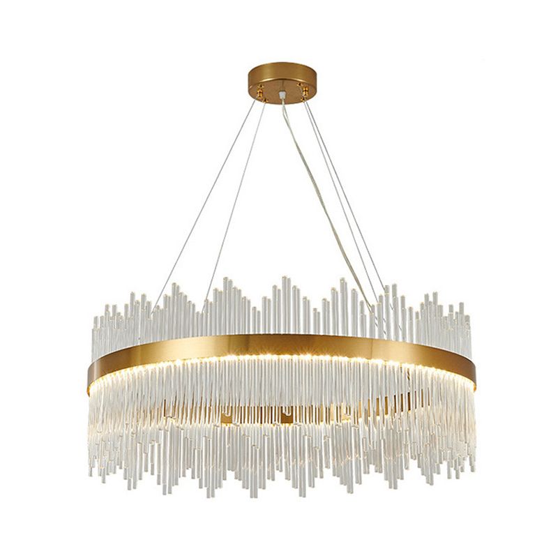Crystal Rod Circle LED Suspension Light Artistic Gold Chandelier Light in Gold for Living Room