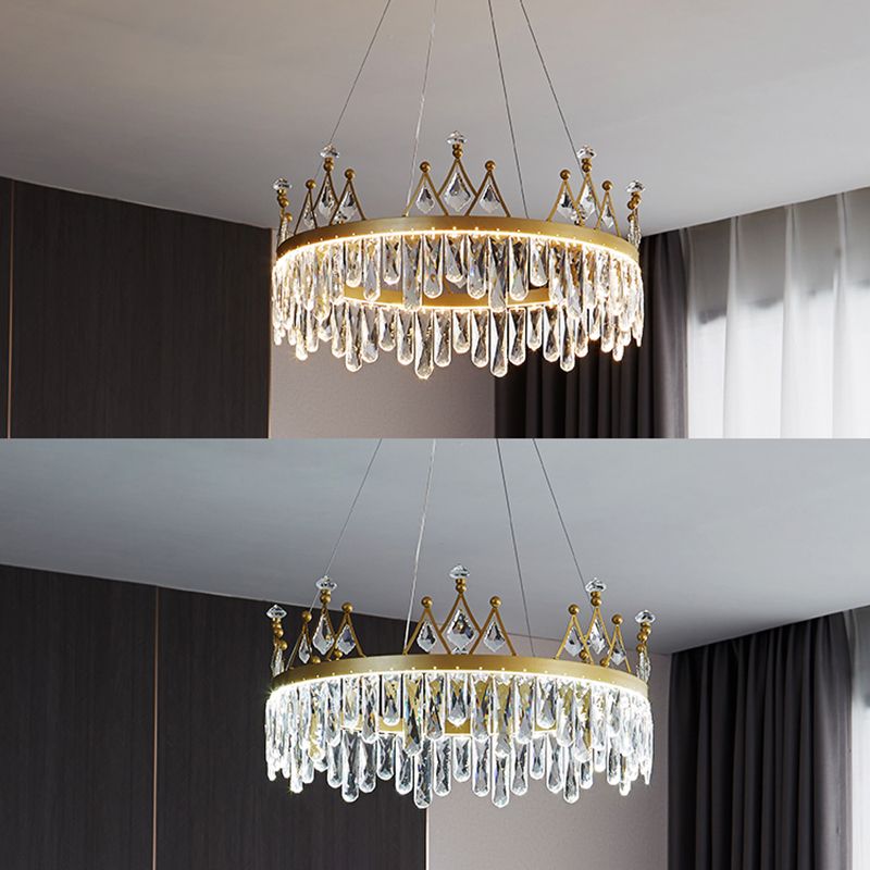 Contemporary Crown Chandelier Lights Crystal Pendant Ceiling Lights for Living Room