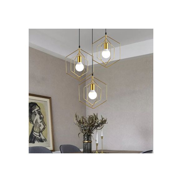 Sospensione in metallo esagonale Light Light Loft Retro 3 Luci Sala da pranzo Pendant Light in oro
