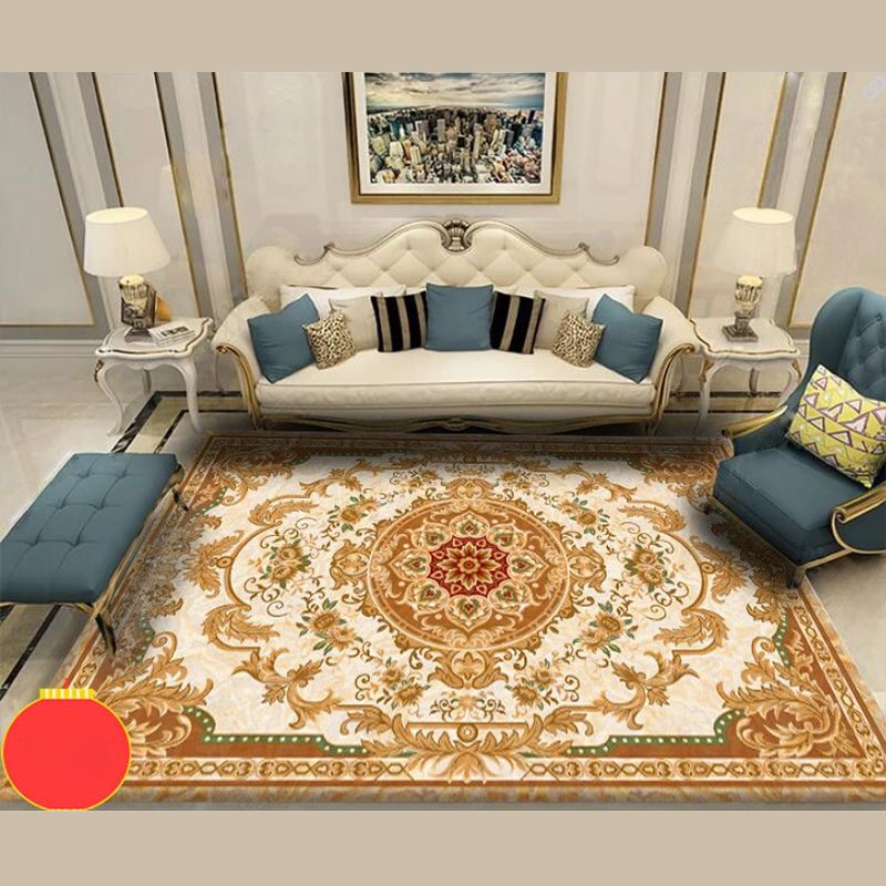 Dunkelroter Vintage Teppich Polyester Blumen Teppich Rutschhalter Teppich für Wohnzimmer